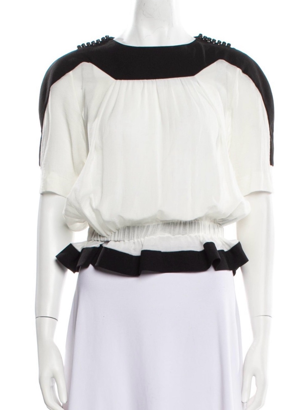 Isabel Marant White Blouse with Black Contrast Yoke and Ruffle Hem